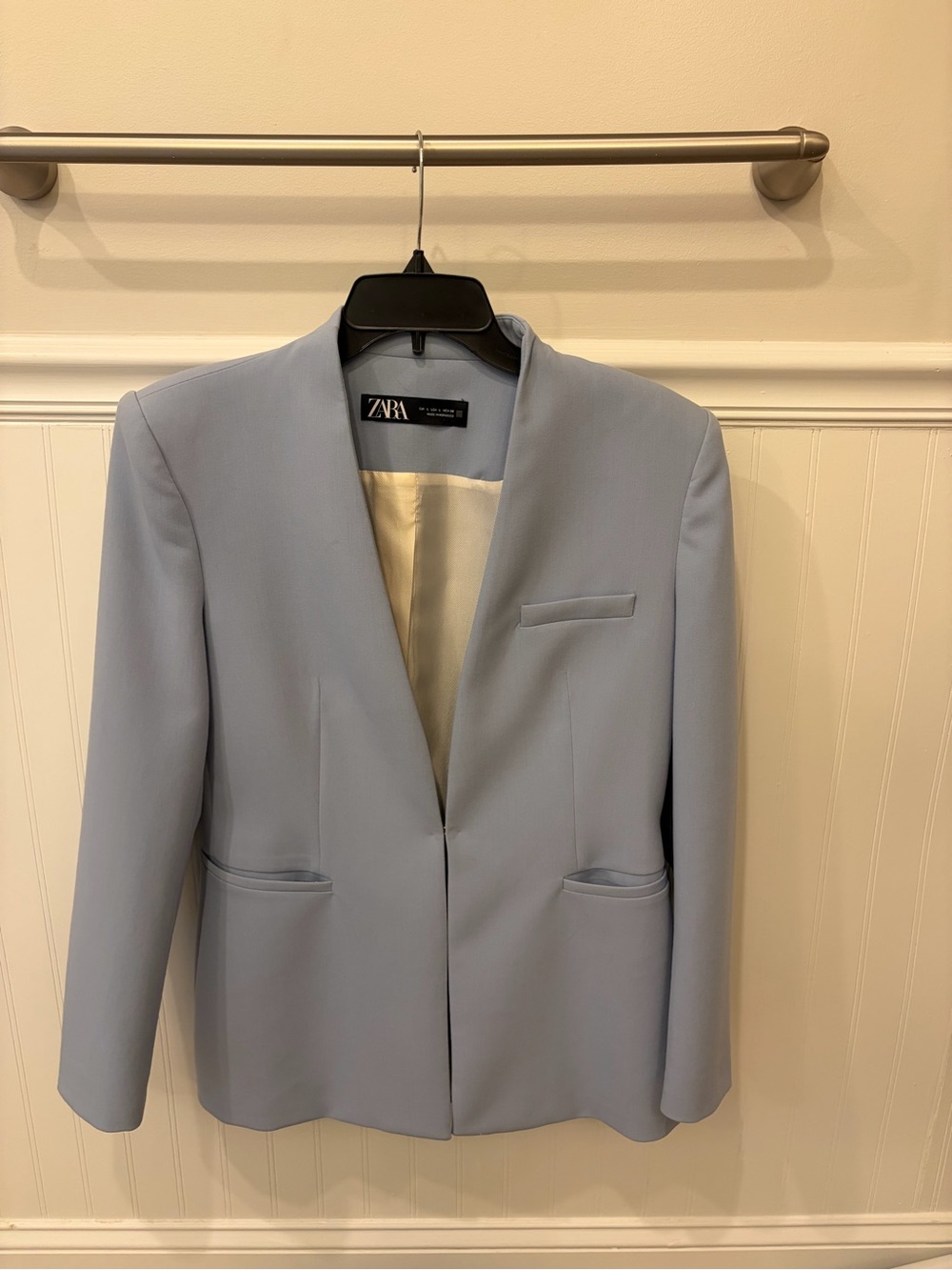 ZARA Pale Blue Collarless Women's Blazer